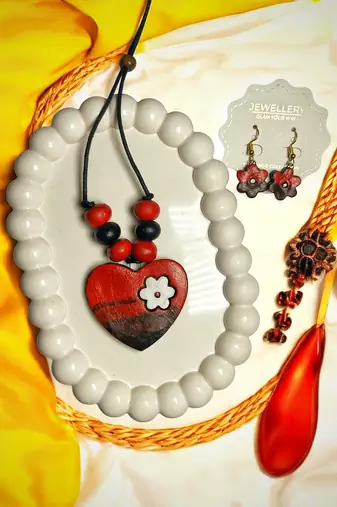 Handmade jewelry set rustic art necklace with earring