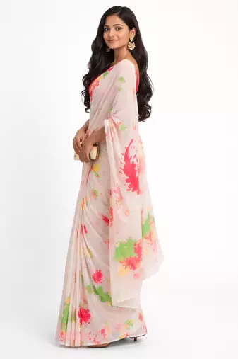 White holi printed khadi unstitched blouse piece elegant traditional saree
