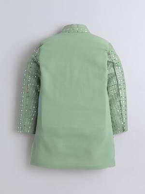 Boys pista green sequined sherwani & trouser set with necklace 2