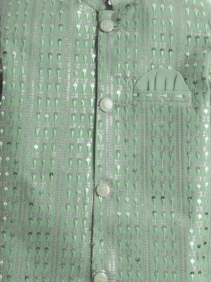 Boys pista green sequined sherwani & trouser set with necklace 4