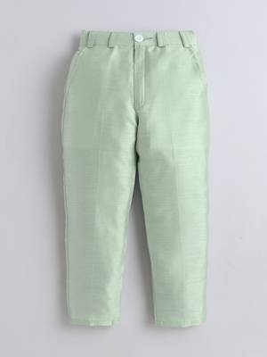 Boys pista green sequined sherwani & trouser set with necklace 5