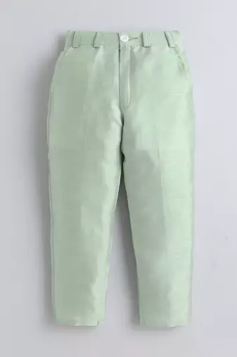 Boys pista green sequined sherwani & trouser set with necklace