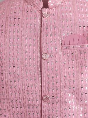 Boys baby pink sequined sherwani & trouser set with necklace 4