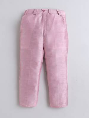 Boys baby pink sequined sherwani & trouser set with necklace 5