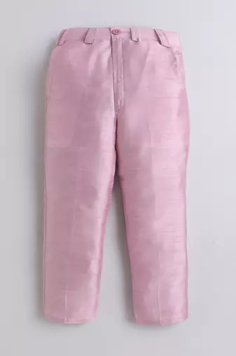 Boys baby pink sequined sherwani & trouser set with necklace