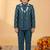 Boys deep teal cotton silk geometric embroidered sherwani set with jacket & necklace