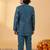 Boys deep teal cotton silk geometric embroidered sherwani set with jacket & necklace
