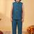 Boys deep teal cotton silk geometric embroidered sherwani set with jacket & necklace