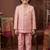 Boys blush pink cotton silk geometric embroidered sherwani set with jacket & necklace