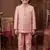 Boys blush pink cotton silk geometric embroidered sherwani set with jacket & necklace