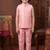 Boys blush pink cotton silk geometric embroidered sherwani set with jacket & necklace