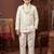 Boys off white cotton silk geometric embroidered sherwani set with jacket & necklace