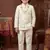 Boys off white cotton silk geometric embroidered sherwani set with jacket & necklace