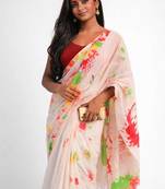 White holi printed khadi unstitched blouse piece elegant traditional saree