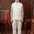 Boys off white cotton silk geometric embroidered sherwani set with jacket & necklace