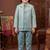 Boys dusty teal satin chevron sequined sherwani set with jacket & necklace