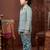 Boys dusty teal satin chevron sequined sherwani set with jacket & necklace
