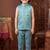 Boys dusty teal satin chevron sequined sherwani set with jacket & necklace