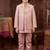 Boys rose pink satin chevron sequined sherwani set with jacket & necklace
