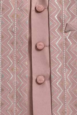 Boys rose pink satin chevron sequined sherwani set with jacket & necklace 3