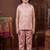 Boys rose pink satin chevron sequined sherwani set with jacket & necklace