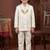 Boys off white satin chevron sequined sherwani set with jacket & necklace