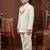 Boys off white satin chevron sequined sherwani set with jacket & necklace