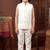 Boys off white satin chevron sequined sherwani set with jacket & necklace