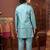 Boys teal satin embroidered kurta pant set with waistcoat & necklace