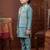Boys teal satin embroidered kurta pant set with waistcoat & necklace