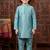 Boys teal satin embroidered kurta pant set with waistcoat & necklace
