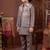 Boys mauve satin embroidered kurta pant set with waistcoat & necklace