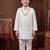 Boys white satin embroidered kurta pant set with waistcoat & necklace