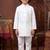 Boys white satin embroidered kurta pant set with waistcoat & necklace