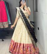 Brown Color Zari Weaving Work With Flower Work On Boarder Paithani Silk Lehenga Choli With Unstitched Blouse