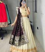 Wine Purple Color Zari Weaving Paithani Silk Lehenga Choli With Unstitched Blouse