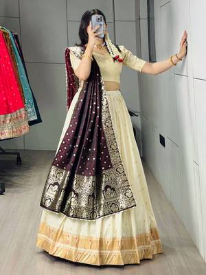 Wine Purple Color Zari Weaving Paithani Silk Lehenga Choli With Unstitched Blouse 2