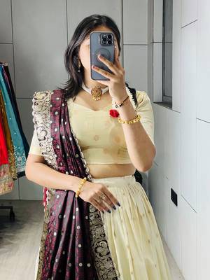 Wine Purple Color Zari Weaving Paithani Silk Lehenga Choli With Unstitched Blouse 3
