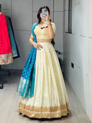 Firozi Color Zari Weaving Work Paithani Silk Lehenga Choli With Unstitched Blouse 3
