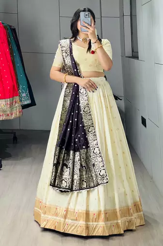 Purple Color Zari Weaving Work Paithani Silk Lehenga Choli With Unstitched Blouse