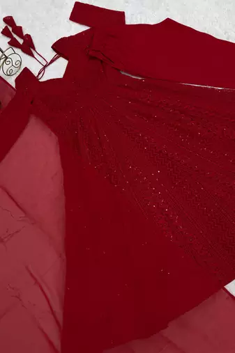 Amazeballs Red Thread Work Georgette Wedding Wear Anarkali Pant Suit
