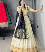 Navy-blue Color Zari Weaving Work Paithani Silk Lehenga Choli With Unstitched Blouse