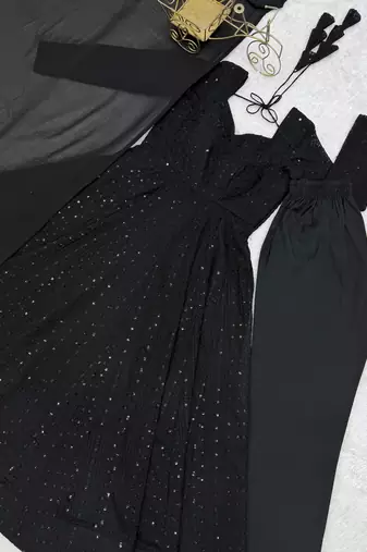 Gorgeous Black Sequins Georgette Evening Wear Anarkali Pant Suit