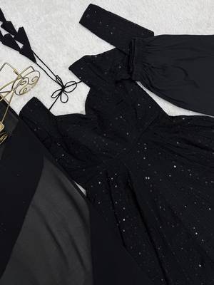 Gorgeous Black Sequins Georgette Evening Wear Anarkali Pant Suit 9