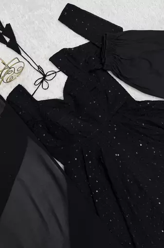 Gorgeous Black Sequins Georgette Evening Wear Anarkali Pant Suit