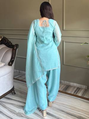 Stunning Sky Blue Lace Work Silk Wedding Wear Salwar Suit 8