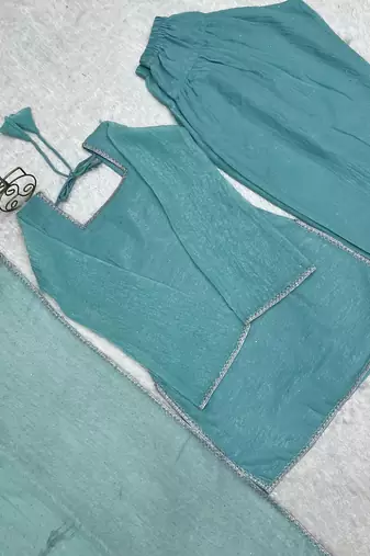 Stunning Sky Blue Lace Work Silk Wedding Wear Salwar Suit
