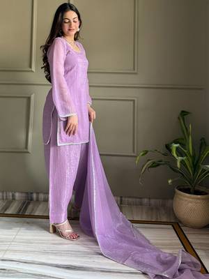 Lovable Lavender Swarovski Work Silk Festive Wear Salwar Suit 7