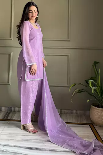 Lovable Lavender Swarovski Work Silk Festive Wear Salwar Suit