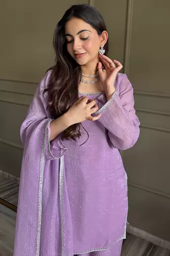 Lovable Lavender Swarovski Work Silk Festive Wear Salwar Suit